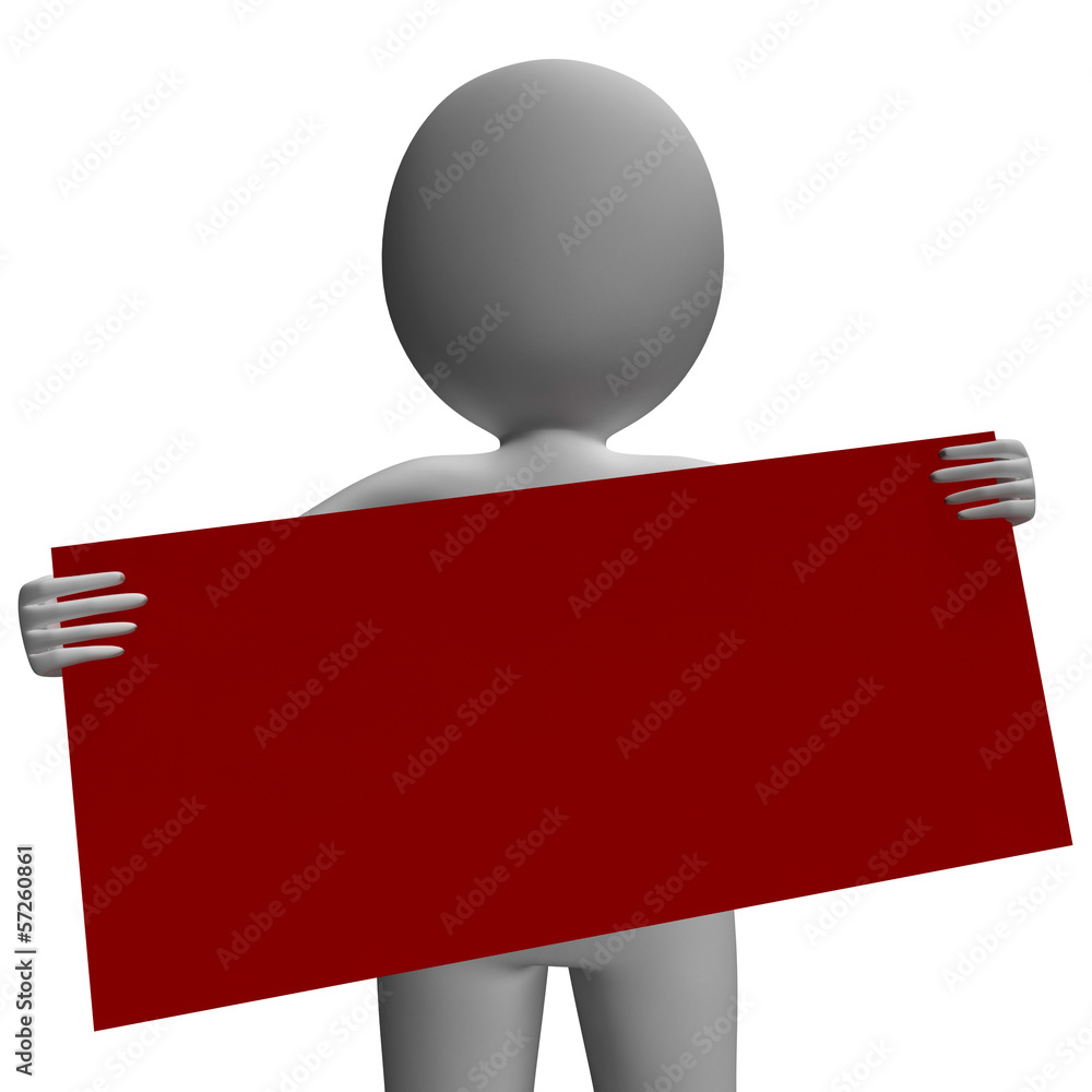 Poster message board held by character showing greeting