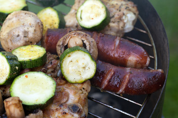 barbecue with delicious grilled meat on grill