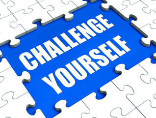 Fototapeta premium Challenge Yourself Puzzle Shows Motivation Goals And Determinati