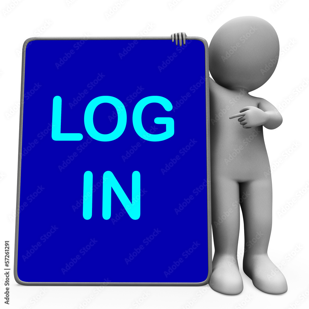 Poster log in character tablet shows signin signing in or login