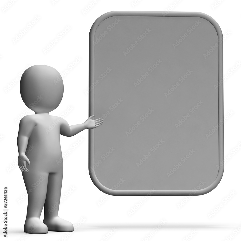 Poster character with blank board for message or presentation