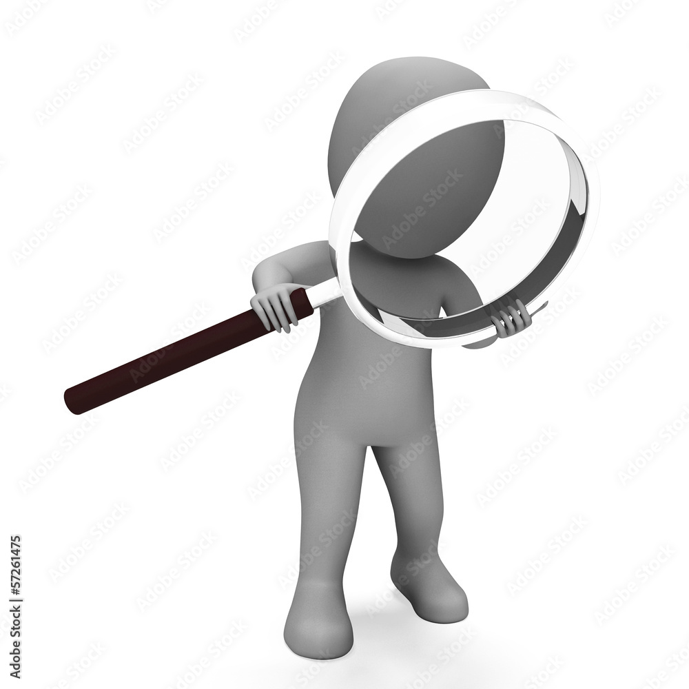 Poster looking magnifier character shows examining scrutinize and scrut