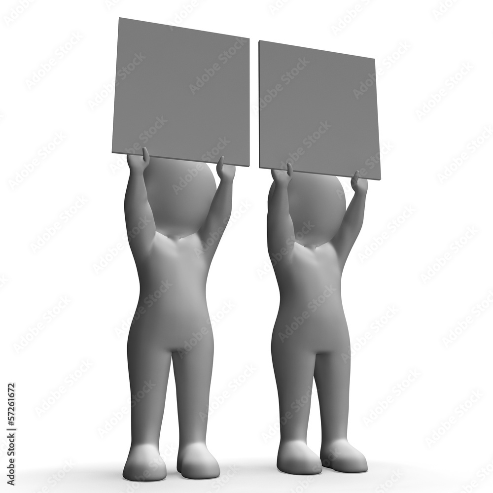 Poster characters with two blank boards for message or text