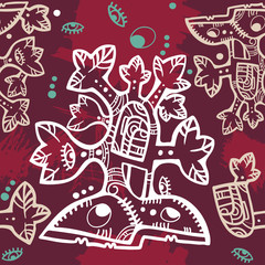 Seamless background with decorative Aztec tree