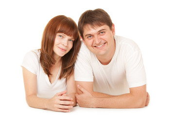 Fototapeta premium Happy couple on the white background