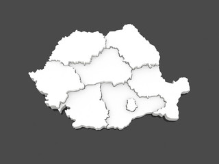Three-dimensional map of Romania.