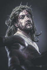 Jesus Christ calvary, man bleeding, representation of passion wi