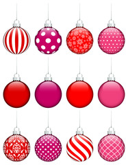12 Christmas Balls Red/Pink