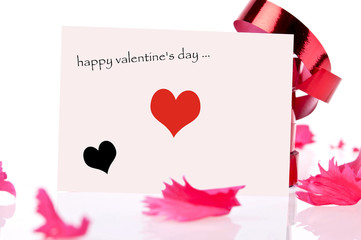 Happy valentine's. red ribbon and pink card