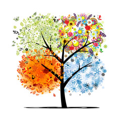 Four seasons - spring, summer, autumn, winter. Art tree