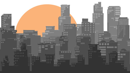 Naklejka premium Abstract illustration of big city and sun.