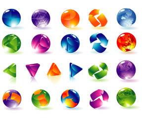 Glossy spheres and arrows. Vector.