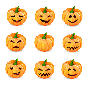 Set pumpkins for Halloween isolated on white