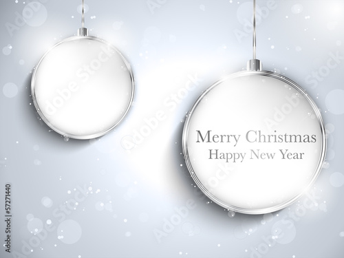 &quot;Merry Christmas Happy New Year Ball Silver with Stars and Snowfl&quot; 스톡 이미지, 로열티프리 벡터 파일 : Fotolia