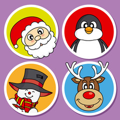 Christmas card. snowman, reindeer, penguin and santa