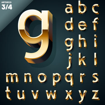 Vector illustration of golden 3D alphabet. Set
