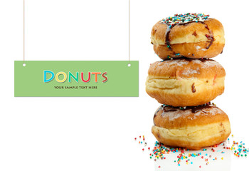Tasty donuts with chocolate, isolated on white