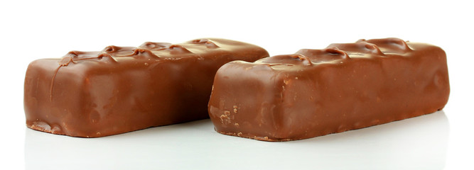 Two delicious chocolate bars isolated on white