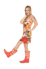 woman dress rain boots walk