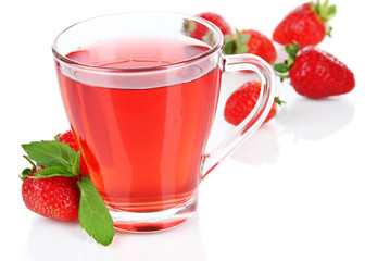 Delicious strawberry tea isolated on white