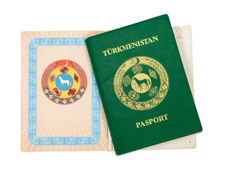 Turkmenistan passport isolated on white background