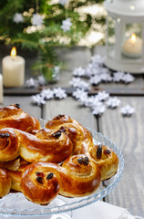 Swedish christmas. Traditional swedish buns in christmas setting
