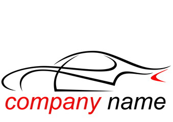 Black and red logo of a aerodynamic sports car