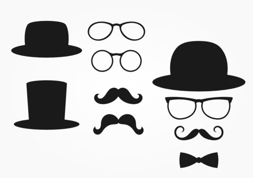 retro design elements, hat, mustache and glasses