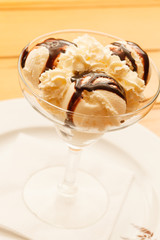 ice cream with chocolate syrup