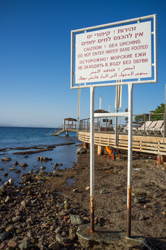Sea urchines treading warning sign