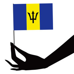 Barbados flag in his hand