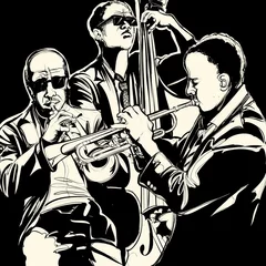 Crédence de cuisine en verre imprimé Groupe de musique groupe de jazz avec trompette et contrebasse