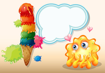 A super in-love monster near the giant icecream