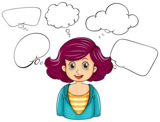 A smiling woman with many empty callouts