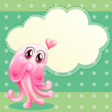 A lovable pink monster with an empty cloud template
