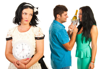 Sad alone woman at midnight new year