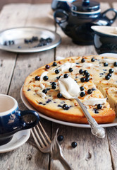 Sweet tart from semolina with nightshade on the table, dessert