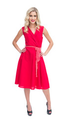Fototapeta premium Blonde woman wearing red dress