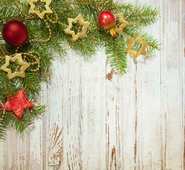 Fototapeta na wymiar Christmas decoration on old wooden board