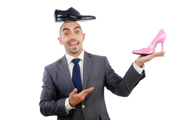 Man with choice of shoes