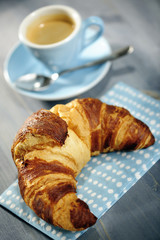 Espresso and croissant breakfast