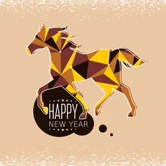 Afwasbaar Fotobehang Geometrische dieren Nieuwjaarskaart met paard