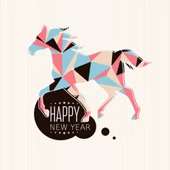 Deurstickers Geometrische dieren Nieuwjaarskaart met paard