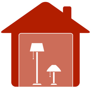 recommend clip art: red icon with floor lamp in home white silhouette