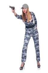 Woman soldier isolated on white