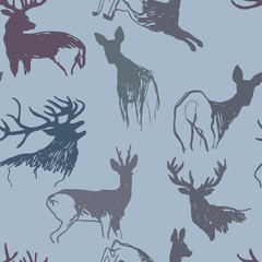 Deer and doe / Winter seamless background