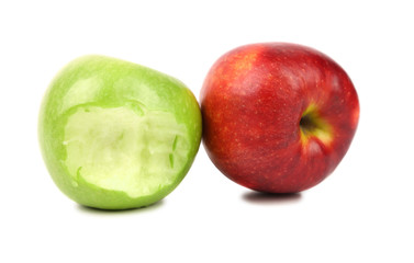 Apples. Green bitten and red.