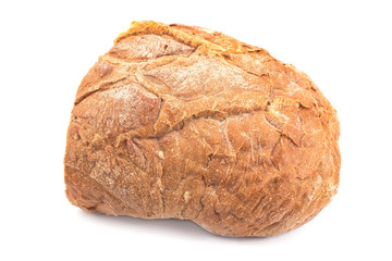 Half of black homemade bread isolated on white