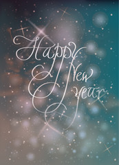 HAPPY NEW YEAR / Greeting card with snowy night sky
