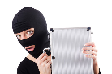 Industrial espionage concept with person in balaclava